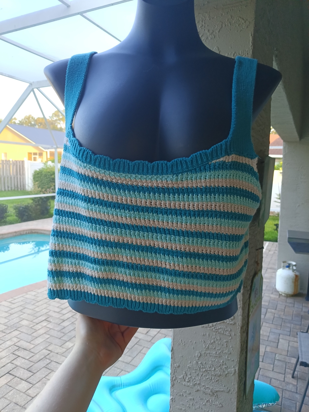 wild fable Teal and Cream Striped Crochet Knit Tank